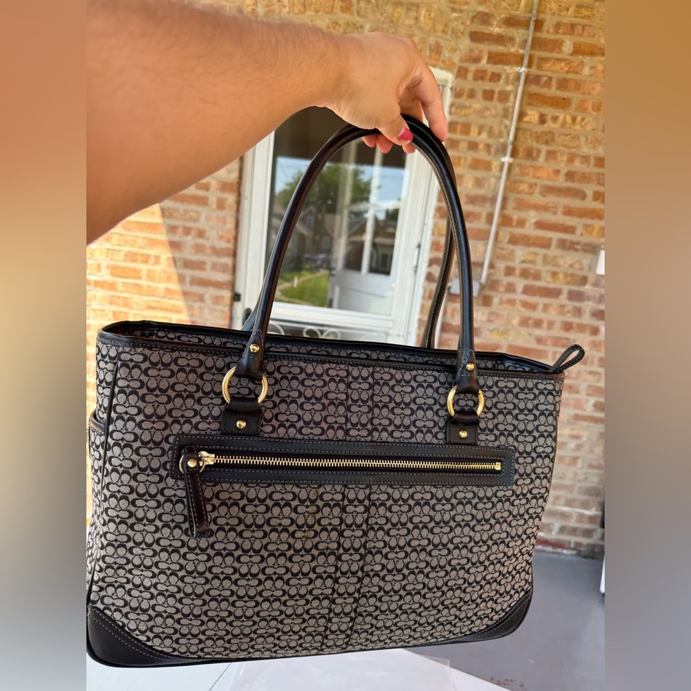 Coach Signature Jacquard Tote Bag in Charcoal/Black Mini Cs Business Travel - Picture 2 of 8
